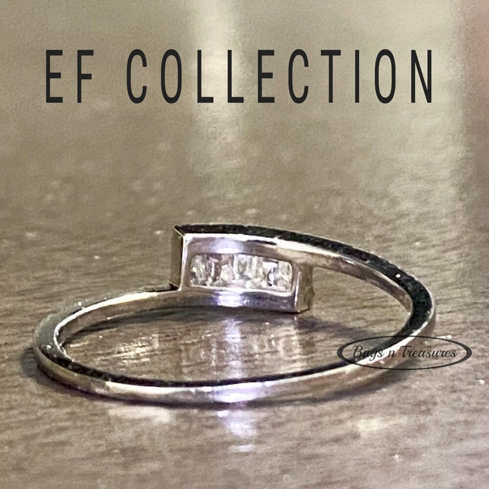 💎 EF Collection 14K White Gold Baguette & Pavé Diamond Bypass Ring - Picture 3 of 6